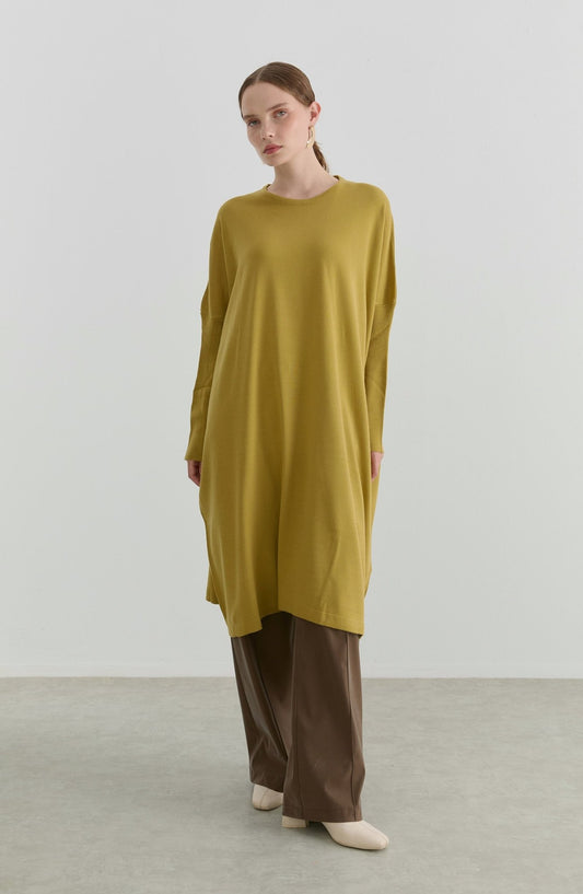 Oversize Maksi Yağ Yeşili Triko Tunik - Fatma Atasoy