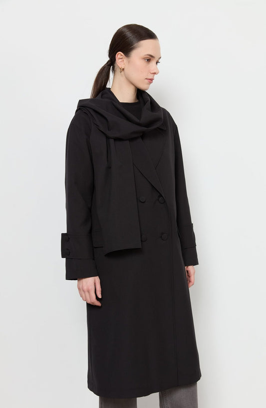 Oversize Siyah Atkılı Trençkot - Fatma Atasoy