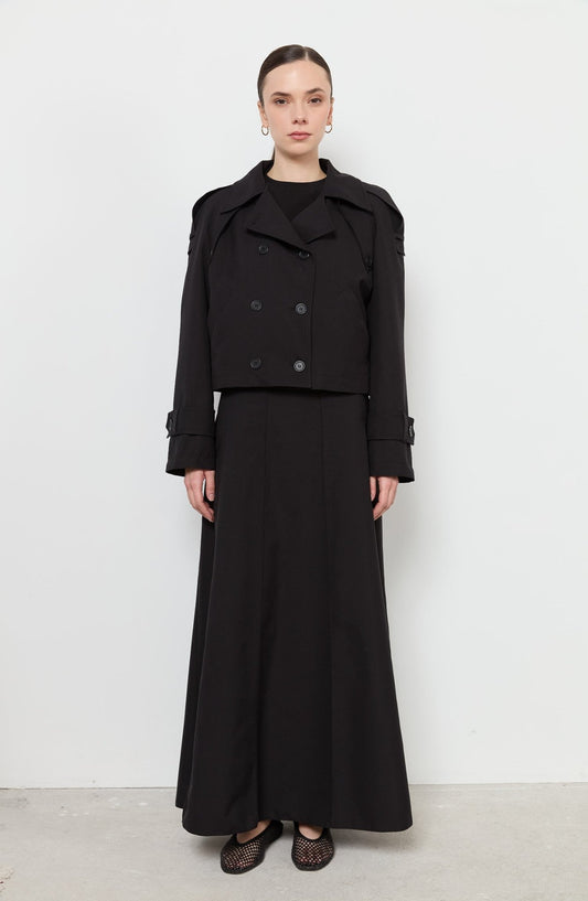 Oversize Siyah Kısa Trençkot - Fatma Atasoy