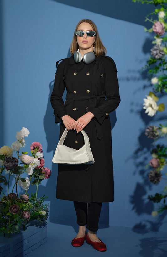 Oversize Siyah Trençkot - Fatma Atasoy