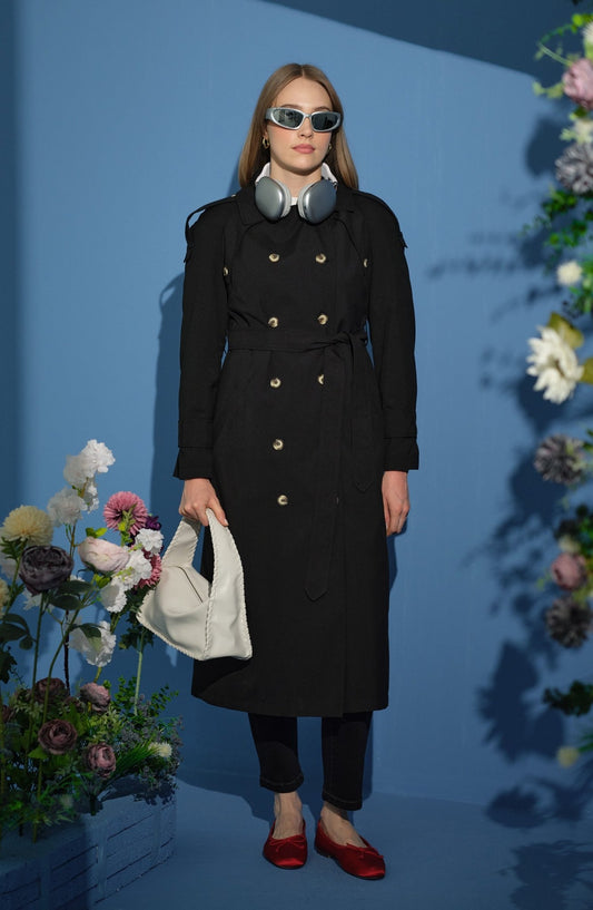 Oversize Siyah Trençkot - Fatma Atasoy