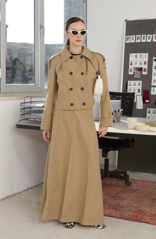 Oversize Sütlü Kahve Kısa Trençkot - Fatma Atasoy