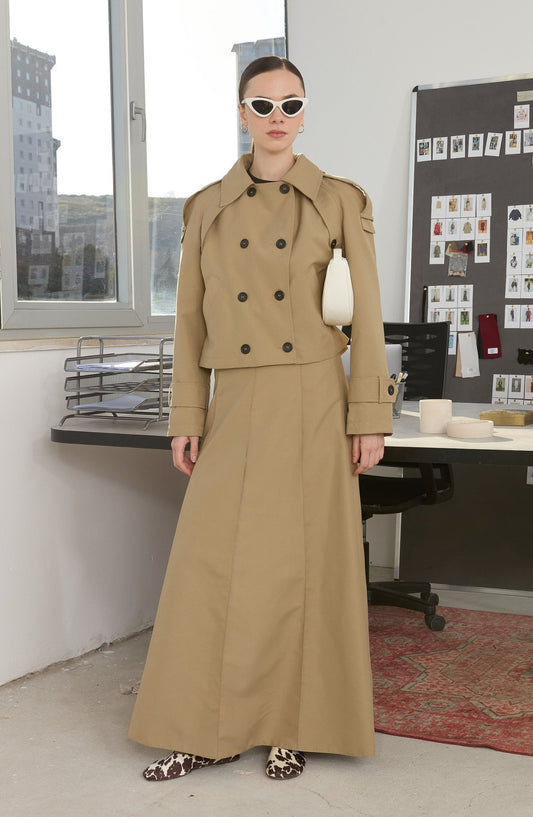 Oversize Sütlü Kahve Kısa Trençkot - Fatma Atasoy