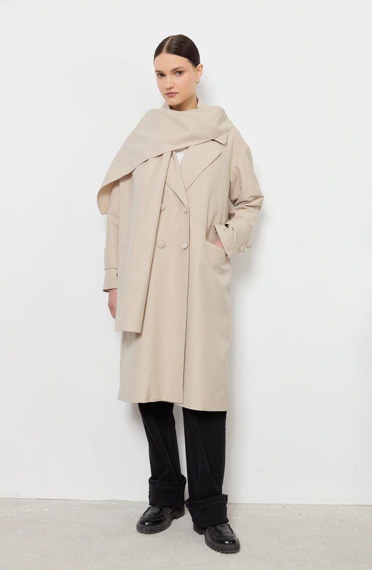 Oversize Taş Atkılı Trençkot - Fatma Atasoy