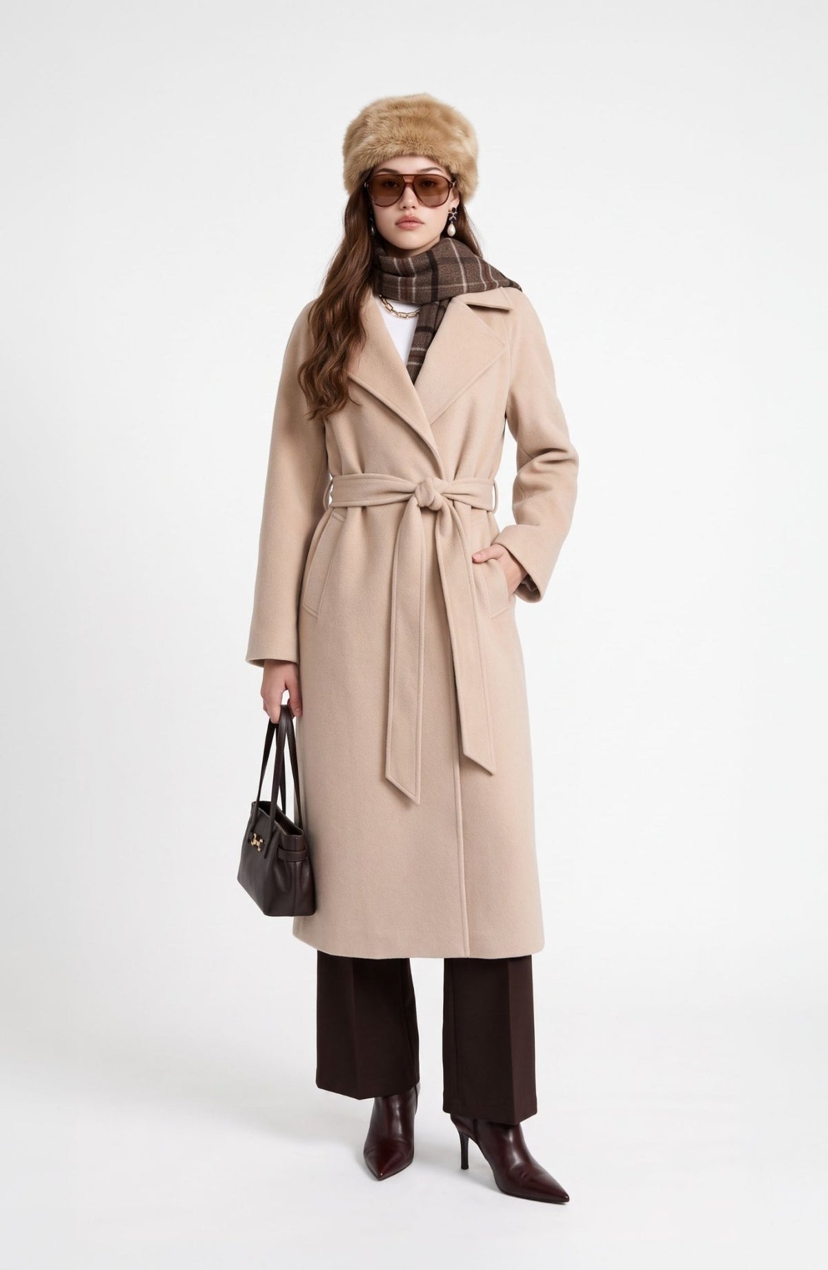 Oversize Tay Tüyü Sütlü Kahve Basic Kaban - Fatma Atasoy
