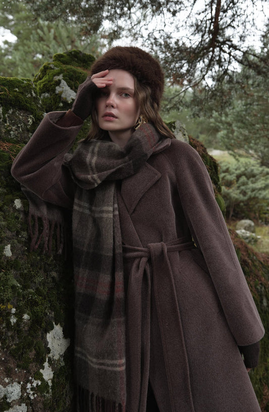 Oversize Tay Tüyü Kahverengi Basic Kaban - Fatma Atasoy