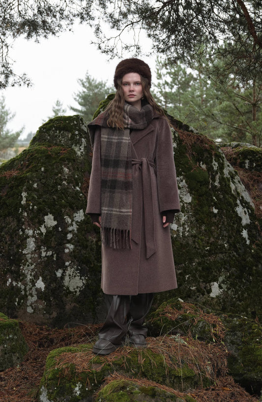 Oversize Tay Tüyü Kahverengi Basic Kaban - Fatma Atasoy