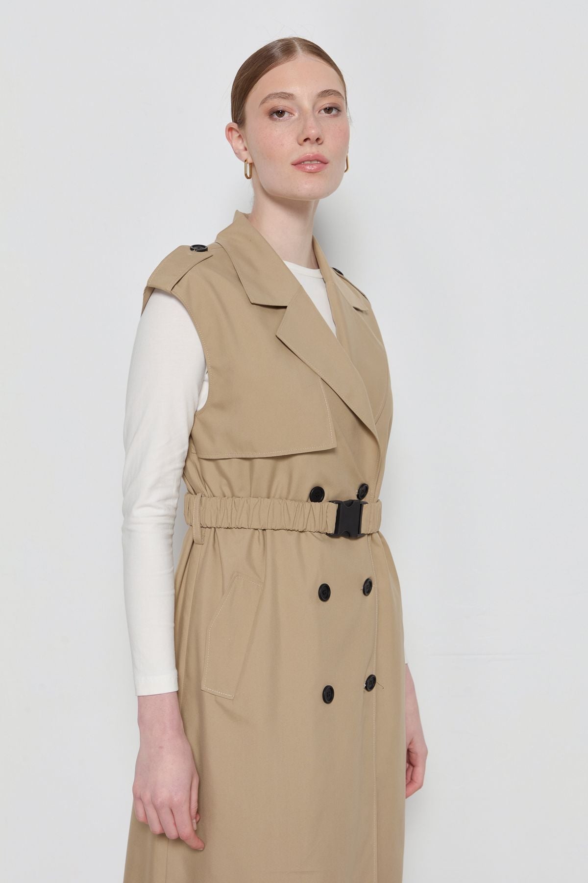 Oversize Trenç Yelek Sütlü Kahve - Fatma Atasoy
