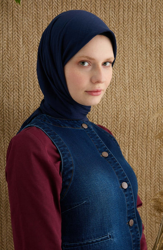 Pamuk Lacivert Aerobin Eşarp - Fatma Atasoy