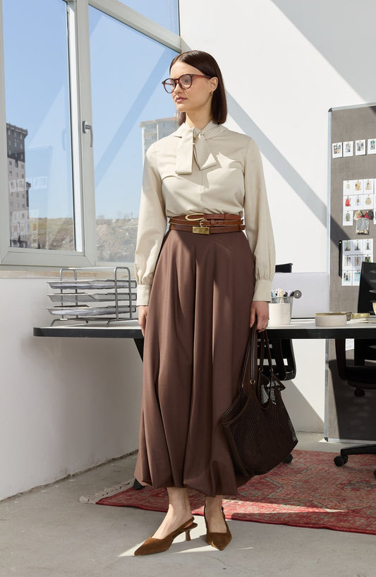 Pamuk Saten Kahverengi Balon Etek - Fatma Atasoy