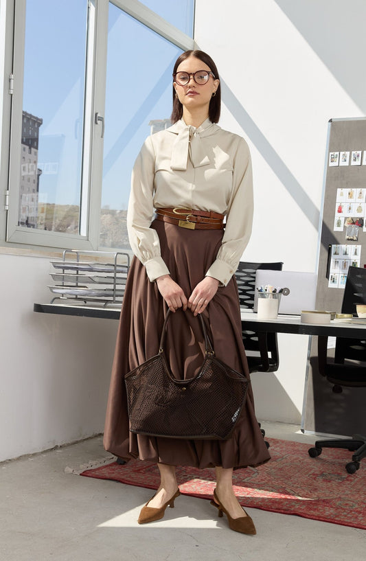 Pamuk Saten Kahverengi Balon Etek - Fatma Atasoy