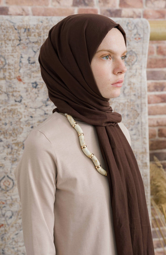 Pamuk Vual Kahverengi Şal - Fatma Atasoy