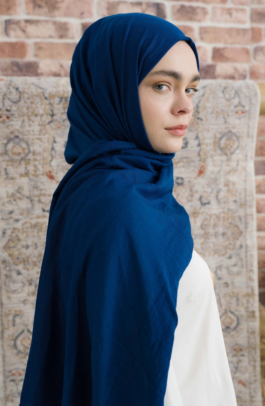 Pamuk Vual Lacivert Şal - Fatma Atasoy