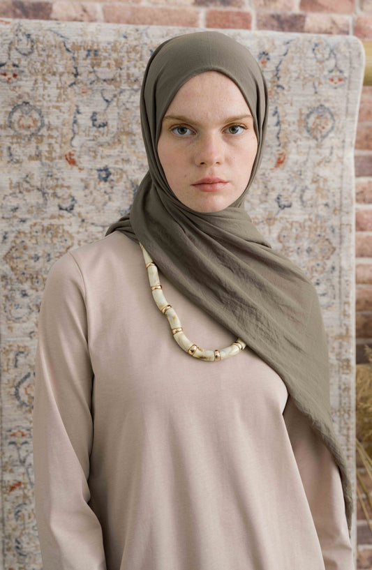 Pamuk Vual Soft Haki Şal - Fatma Atasoy