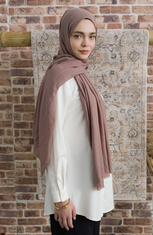 Pamuk Vual Sütlü Kahve Şal - Fatma Atasoy