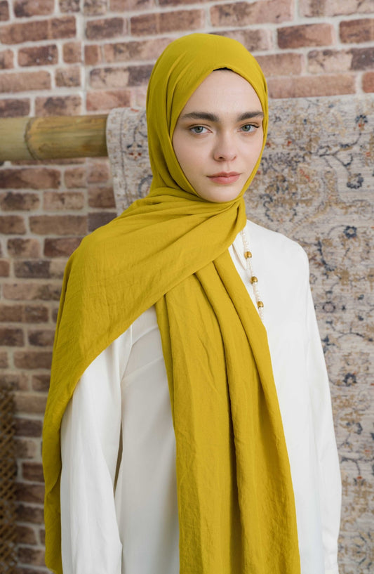 Pamuk Vual Yağ Yeşili Şal - Fatma Atasoy