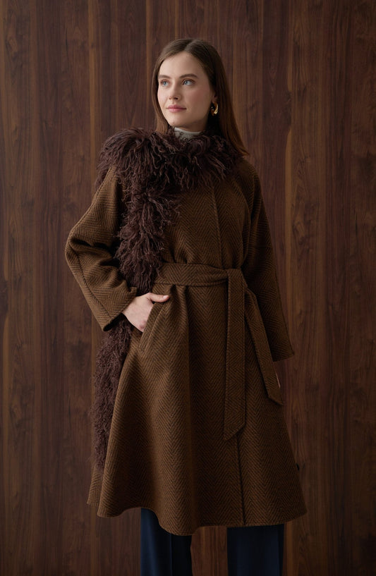 Pelerin Balıksırtı Taba Yün Kaban - Fatma Atasoy