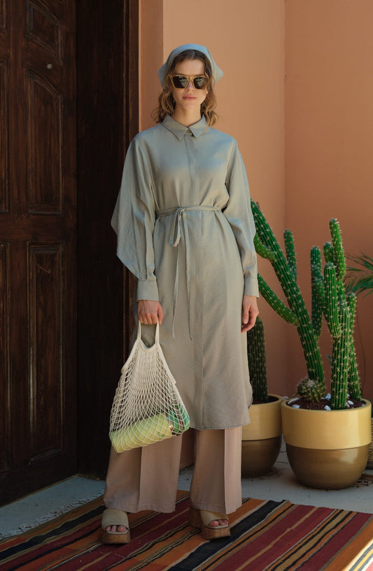 Pelerinli Maksi Mint Tunik - Fatma Atasoy