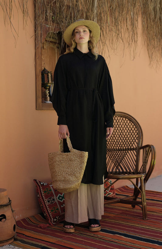 Pelerinli Maksi Siyah Tunik - Fatma Atasoy