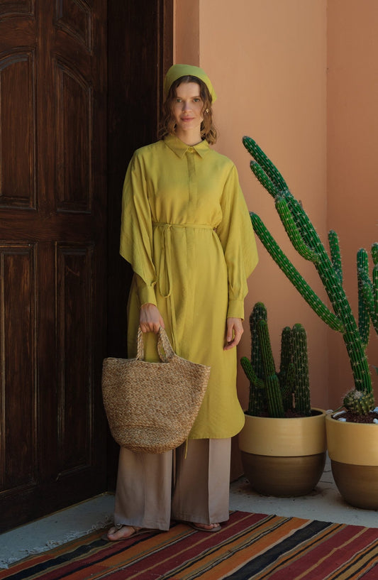 Pelerinli Maksi Yağ Yeşili Tunik - Fatma Atasoy