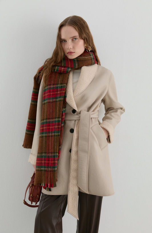 Peluş Detaylı Taş Suni Deri Kaban - Fatma Atasoy