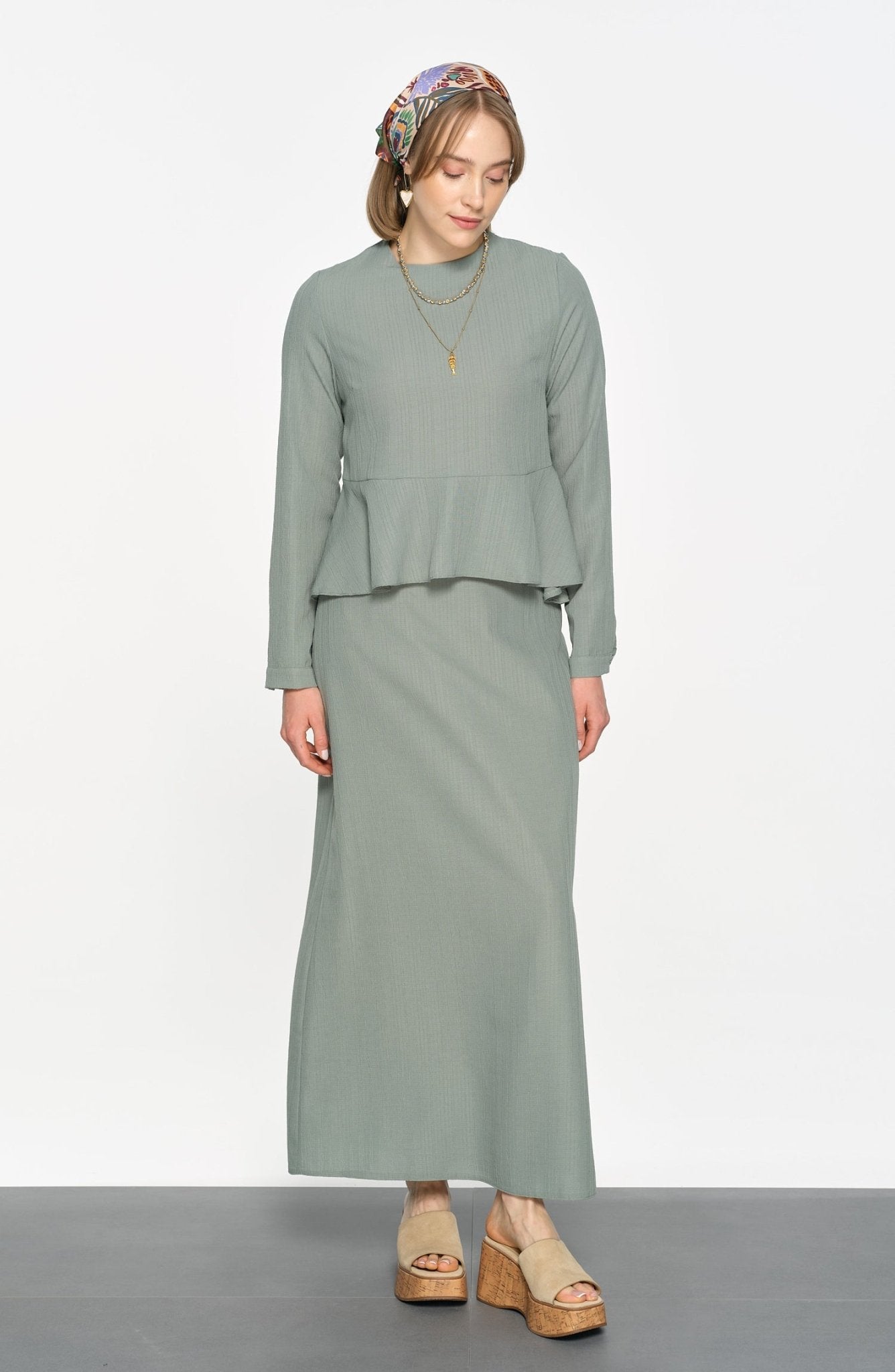 Peplum Detaylı Mint İkili Takım - Fatma Atasoy