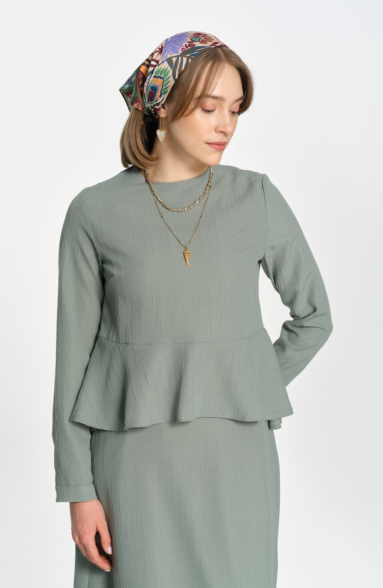 Peplum Detaylı Mint İkili Takım - Fatma Atasoy