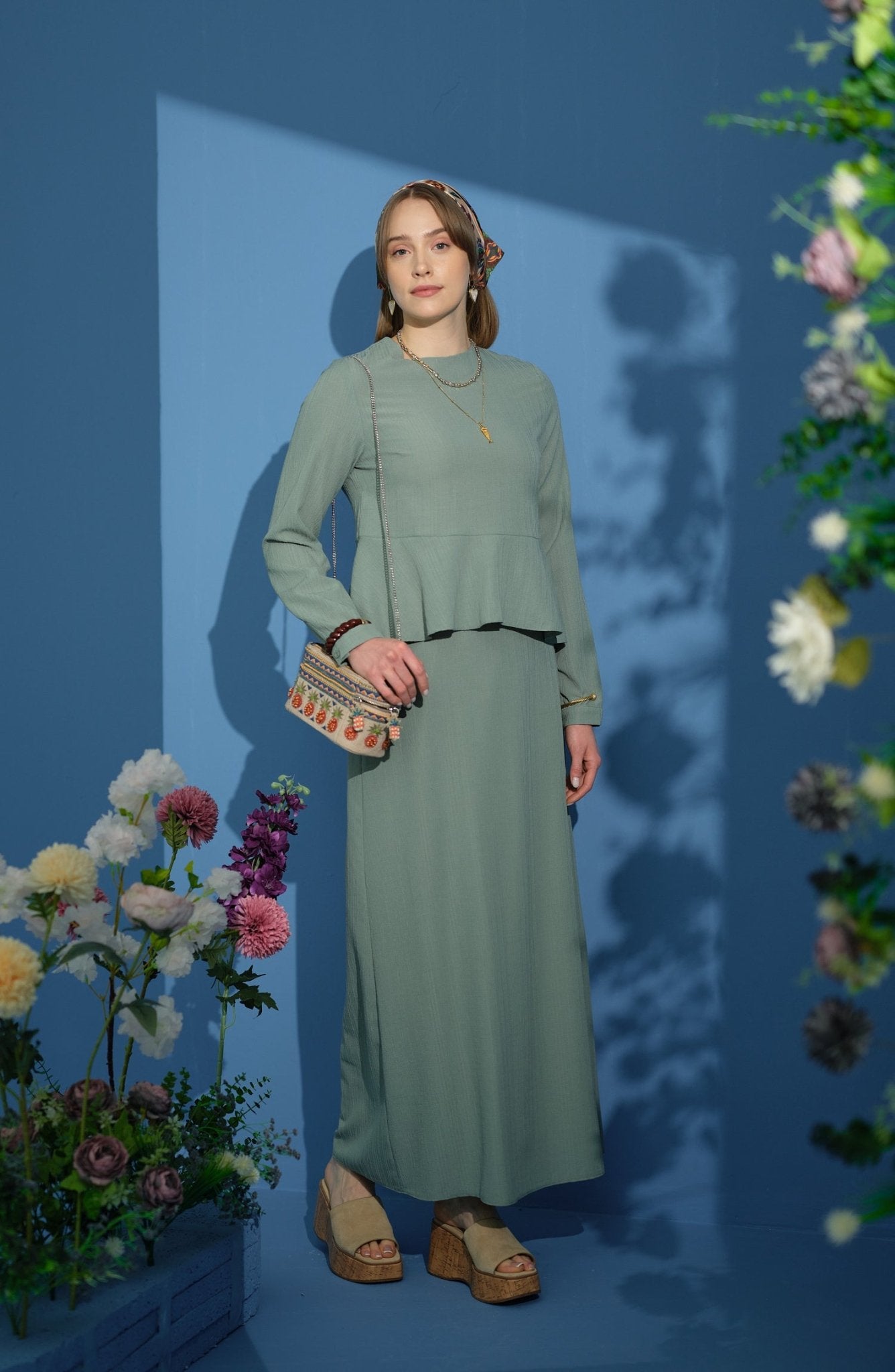 Peplum Detaylı Mint İkili Takım - Fatma Atasoy