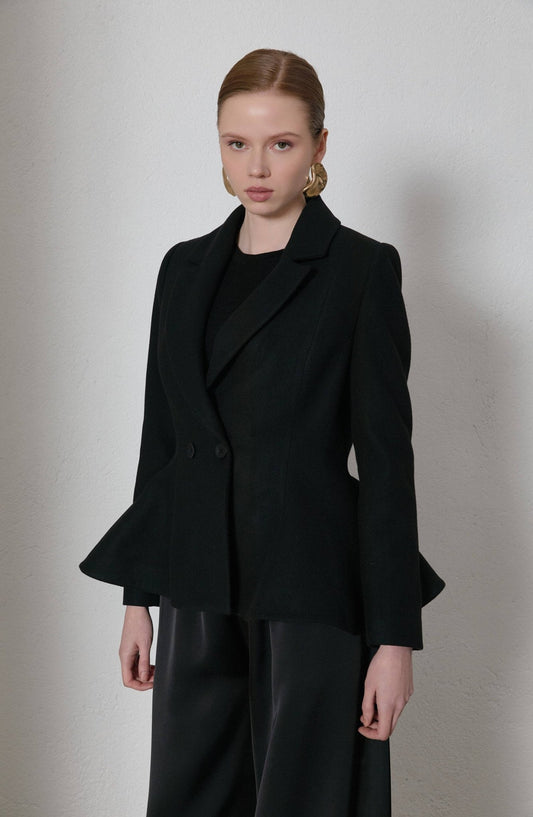 Peplumlu Siyah Kaşmir Kaşe Ceket - Fatma Atasoy