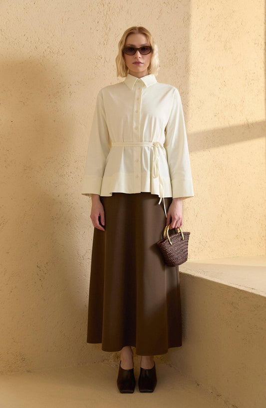 Peplumlu Vanilya Pamuk Gömlek - Fatma Atasoy