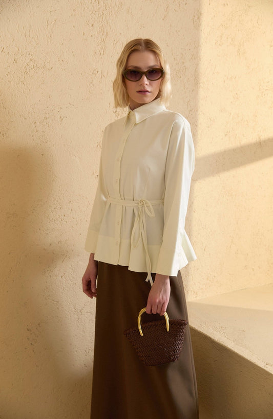 Peplumlu Vanilya Pamuk Gömlek - Fatma Atasoy