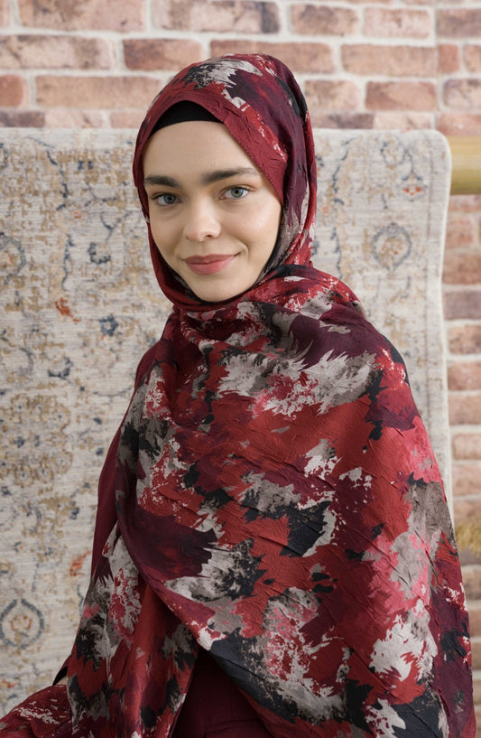 Pigmentia Desenli Bej Bordo Crash Şal - Fatma Atasoy