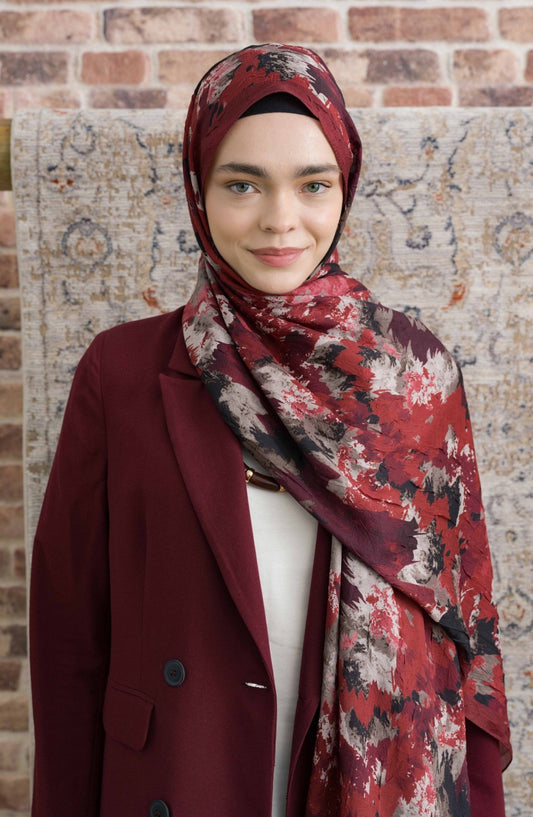 Pigmentia Desenli Bej Bordo Crash Şal - Fatma Atasoy