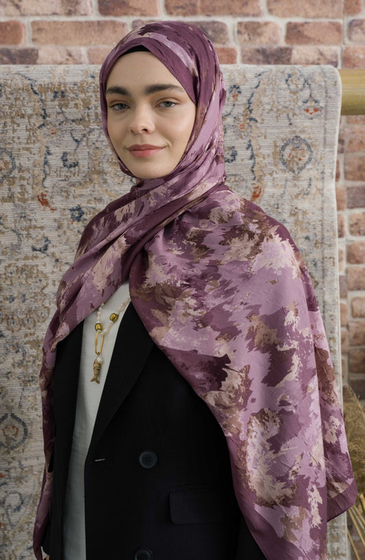 Pigmentia Desenli Lila Crash Şal - Fatma Atasoy