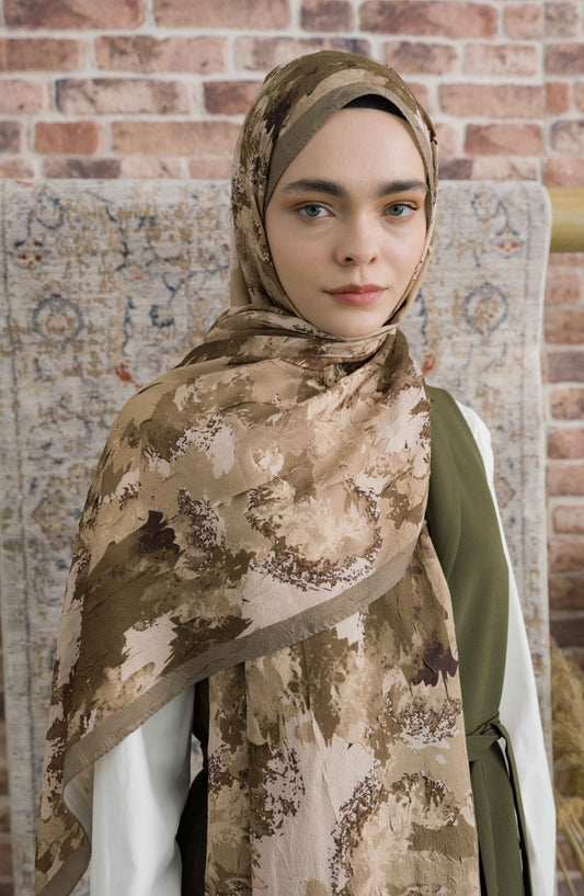 Pigmentia Desenli Soft Haki Crash Şal - Fatma Atasoy