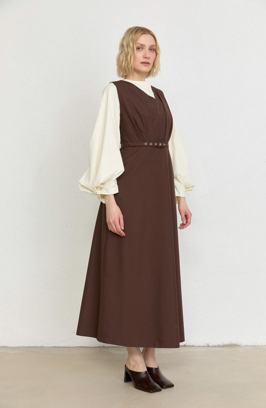 Pileli Kaplama Kemerli Acı Kahve Jile - Fatma Atasoy