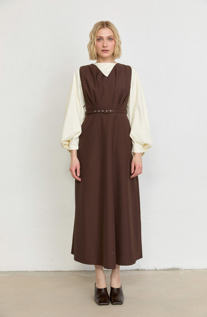 Pileli Kaplama Kemerli Acı Kahve Jile - Fatma Atasoy