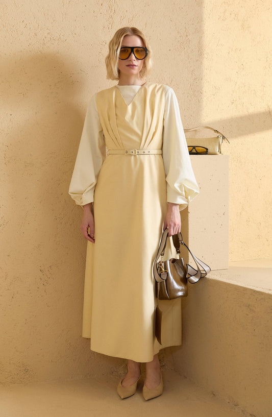 Pileli Kaplama Kemerli Yağ Sarısı Jile - Fatma Atasoy