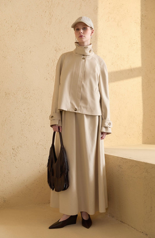 Pileli Taş Trenç Etek - Fatma Atasoy