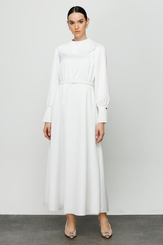 Pilise Yaka Abiye Elbise Ekru - Fatma Atasoy