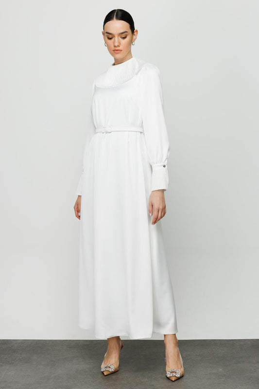 Pilise Yaka Abiye Elbise Ekru - Fatma Atasoy