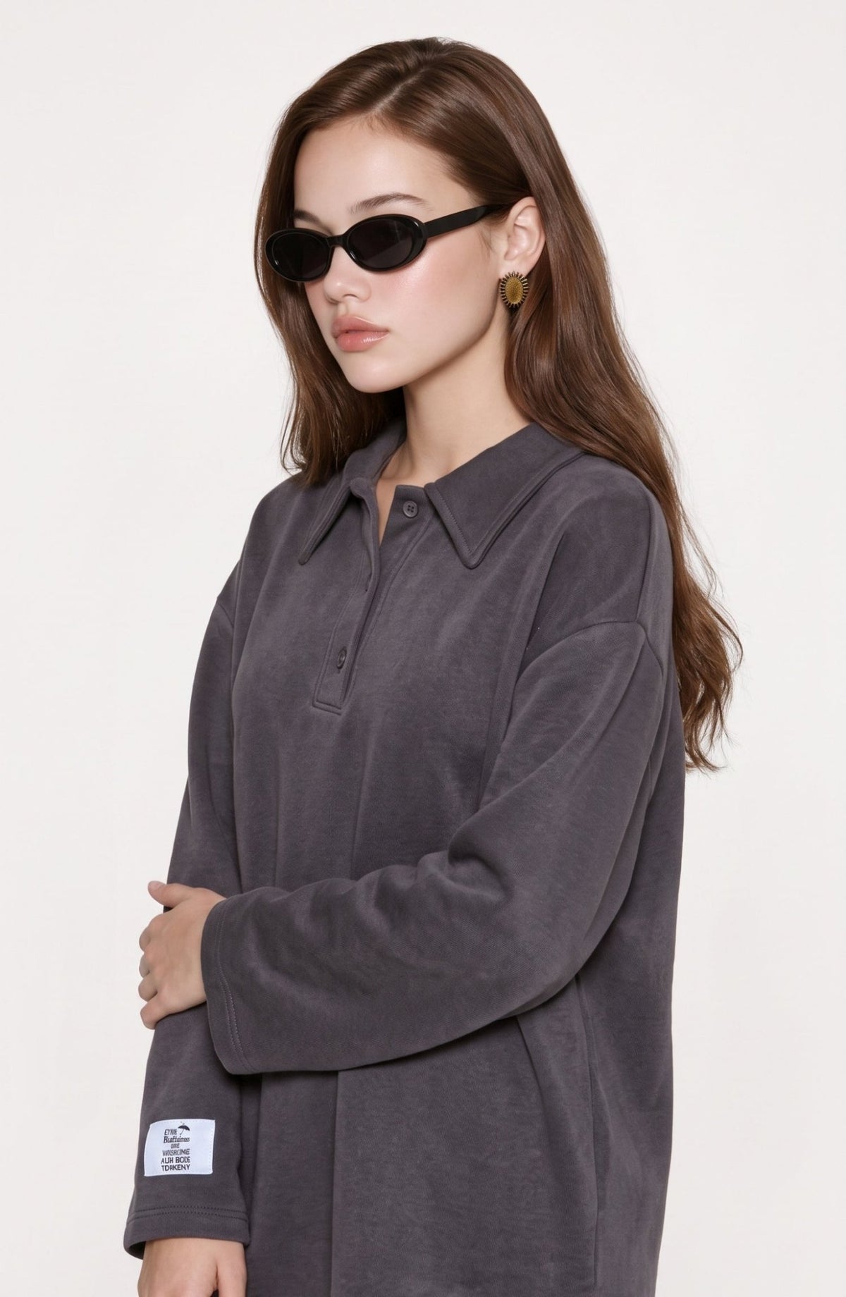 Polo Yaka Selanik Örme Gri Sweatshirt - Fatma Atasoy
