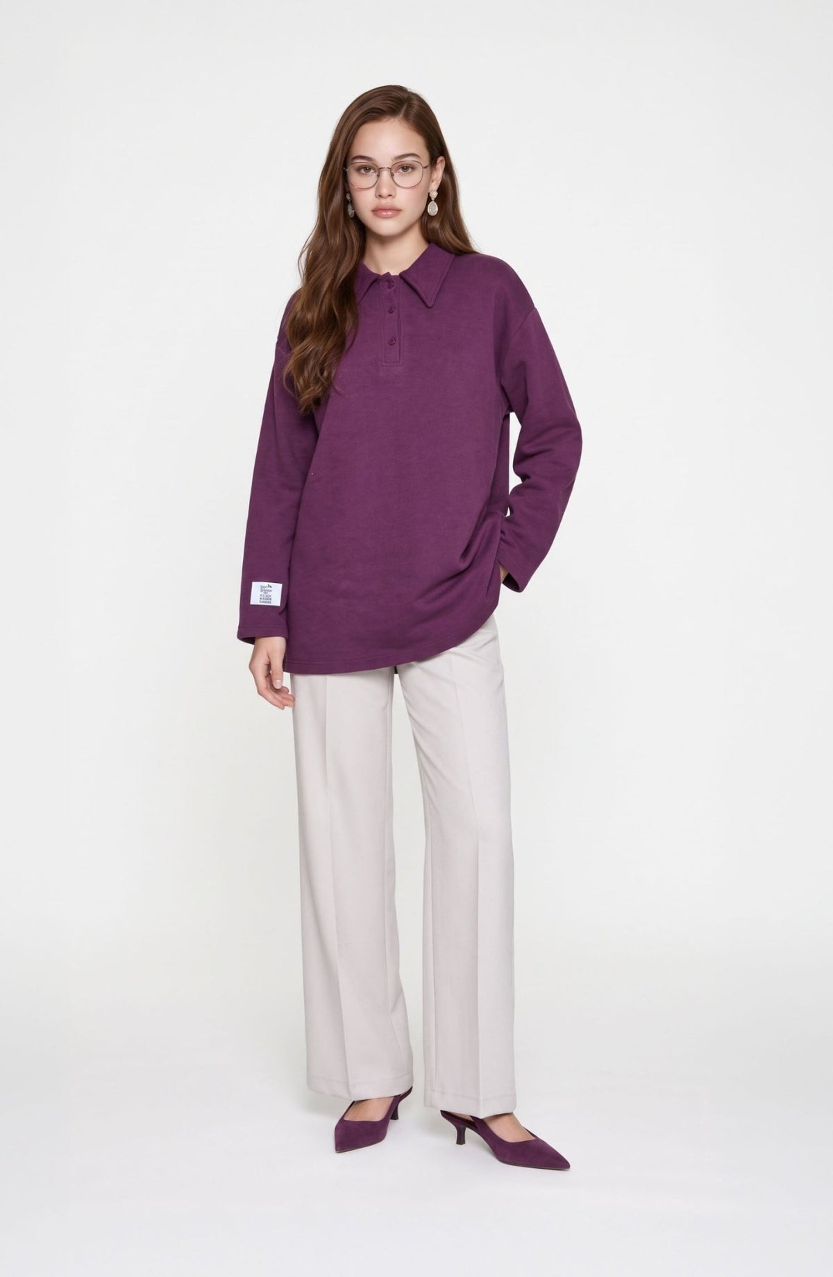 Polo Yaka Selanik Örme Mor Sweatshirt - Fatma Atasoy