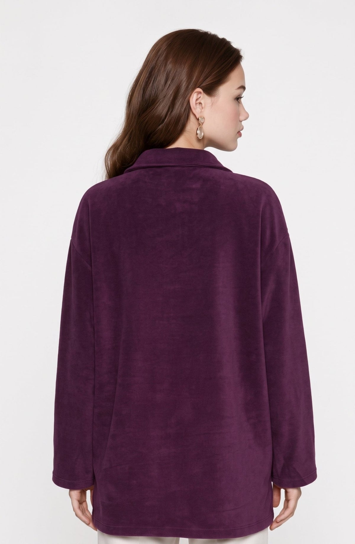 Polo Yaka Selanik Örme Mor Sweatshirt - Fatma Atasoy