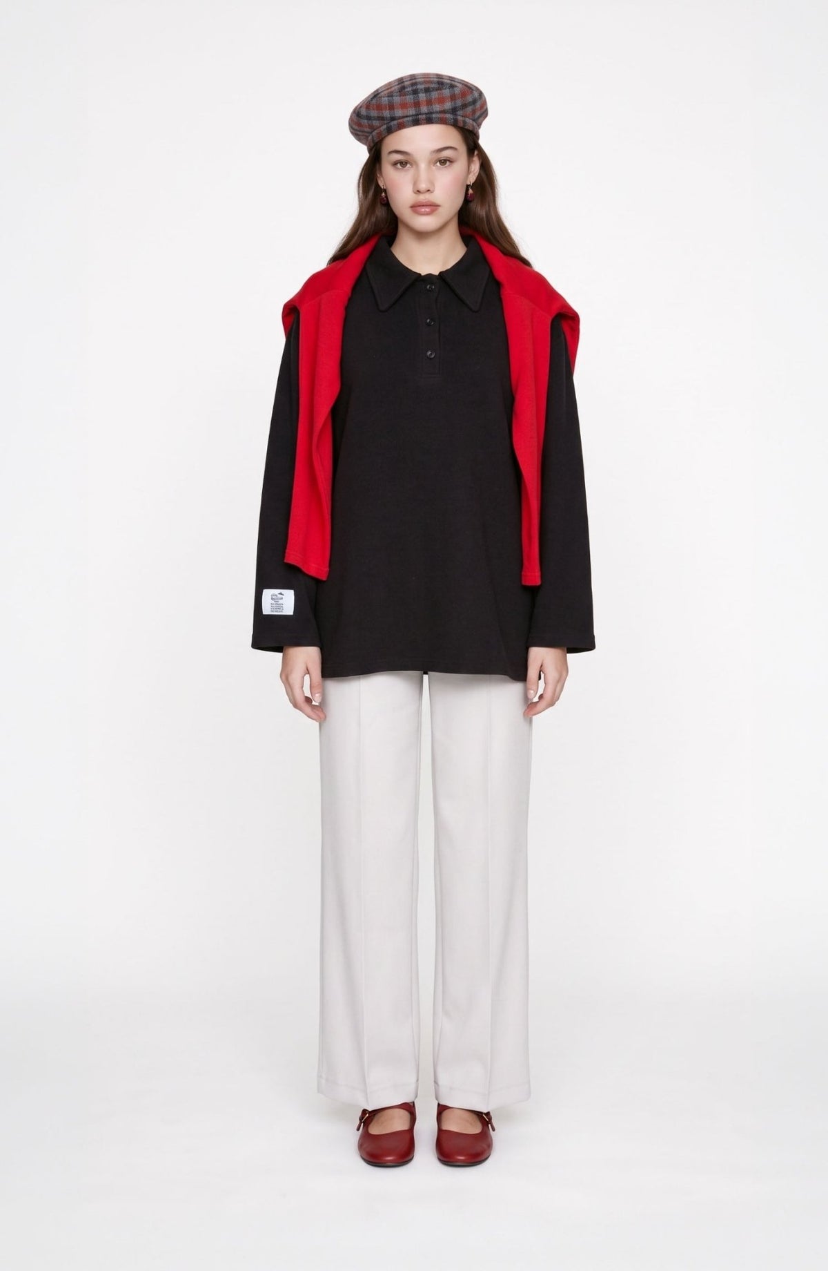 Polo Yaka Selanik Örme Siyah Sweatshirt - Fatma Atasoy