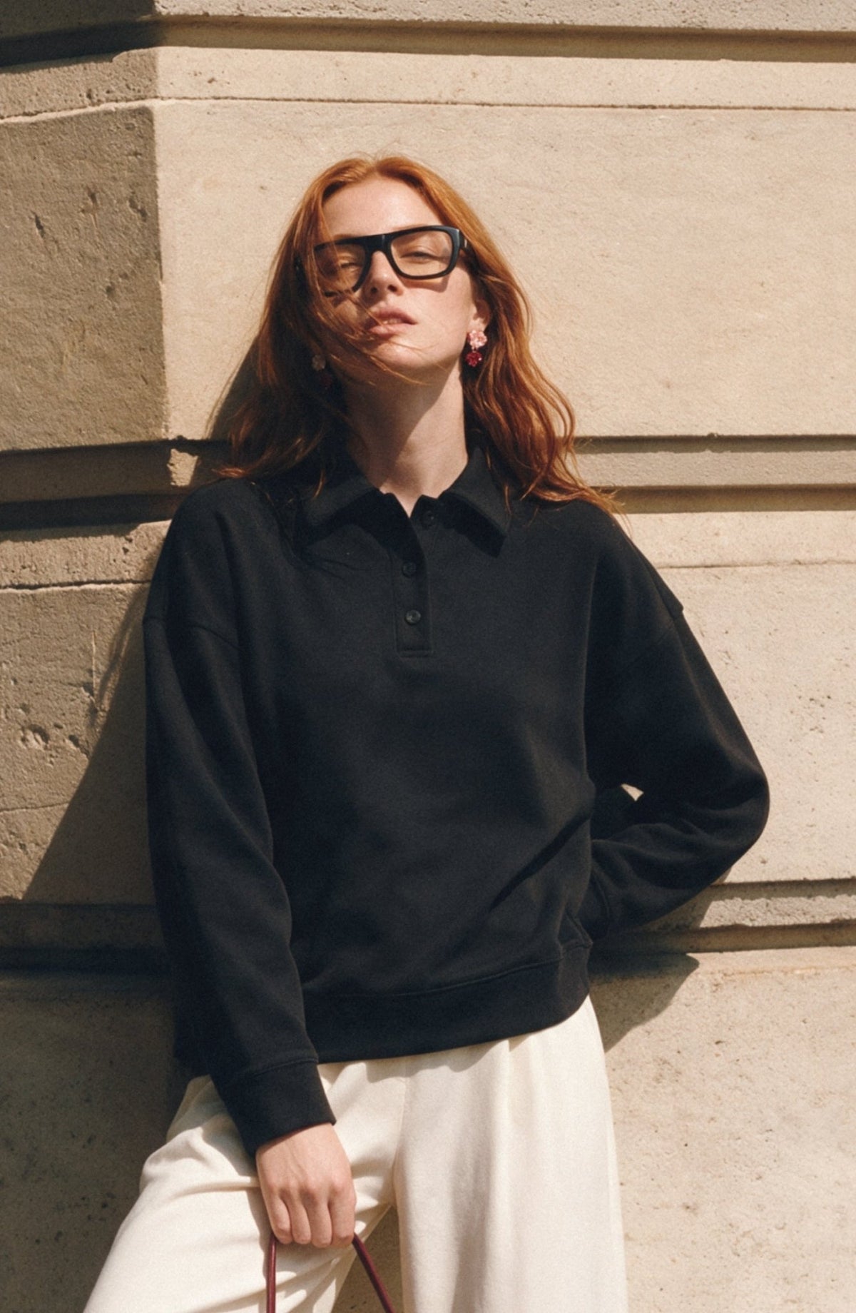 Polo Yaka Siyah Basic Sweatshirt - Fatma Atasoy