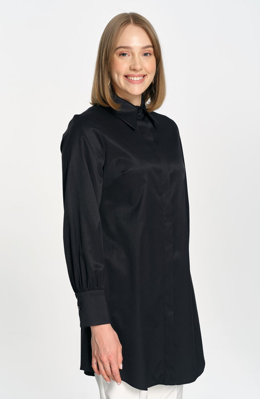 Premium Balon Kol Midi Siyah Gömlek - Fatma Atasoy