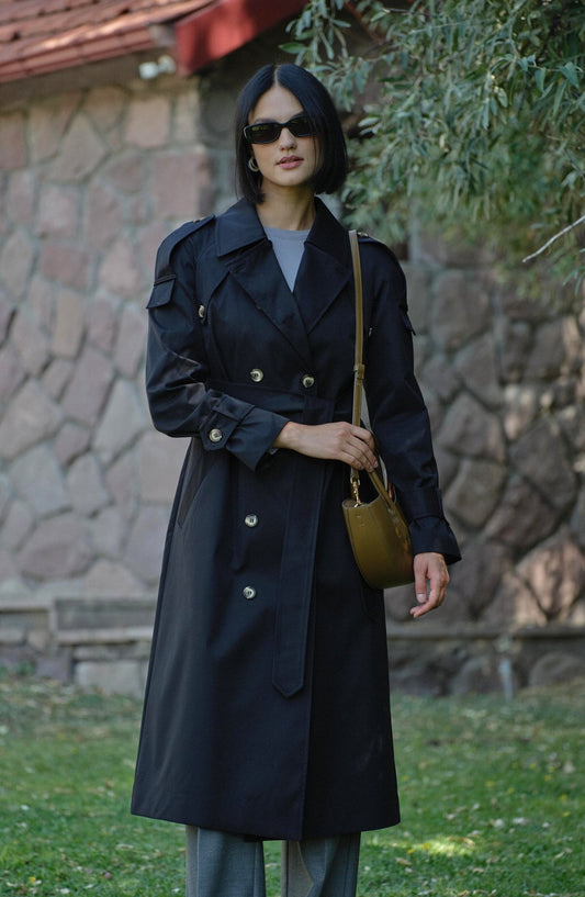 Premium Siyah Oversize Trençkot - Fatma Atasoy