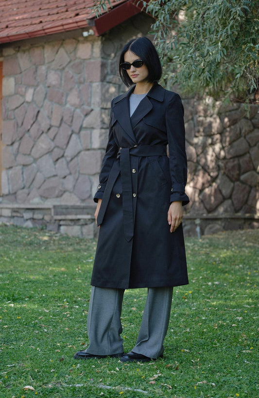 Premium Siyah Rüzgarlıklı Trençkot - Fatma Atasoy