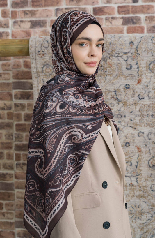 Presya Acı Kahve Etnik Desenli Şal - Fatma Atasoy